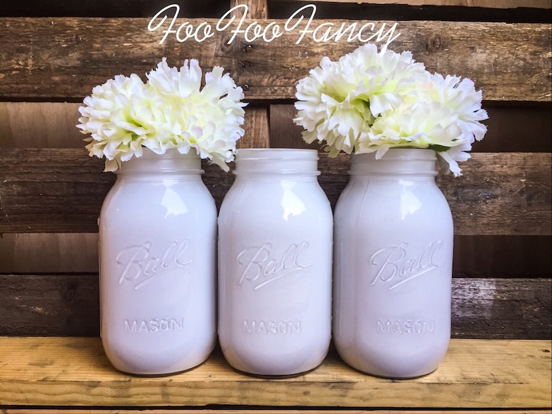 White Mason Jars. Home Decor. Centerpieces Etsy