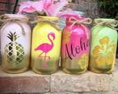 Hawaiian party Centerpieces. Luau party Centerpieces. Pineapple mason jar. Tropical party decor. Tropic like its hot party