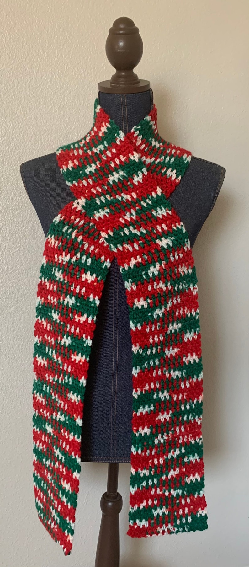 Hand Crocheted Red, Green and White Christmas Holiday Scarf - Etsy