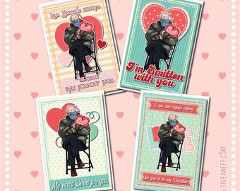 Printable Valentine Cards - Bernie Sanders - Instant Download  - All 4 Included