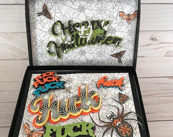 Box of F*cks, shadow box, collage, mixed media, greeting card