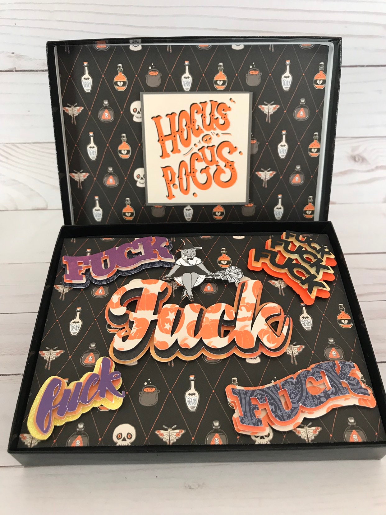 Box of F*cks, shadow box, collage, mixed media, greeting card