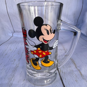 Jarra de cerveza de cristal vintage de Minnie Mouse de Disney: vaso alto con el personaje imagen 1