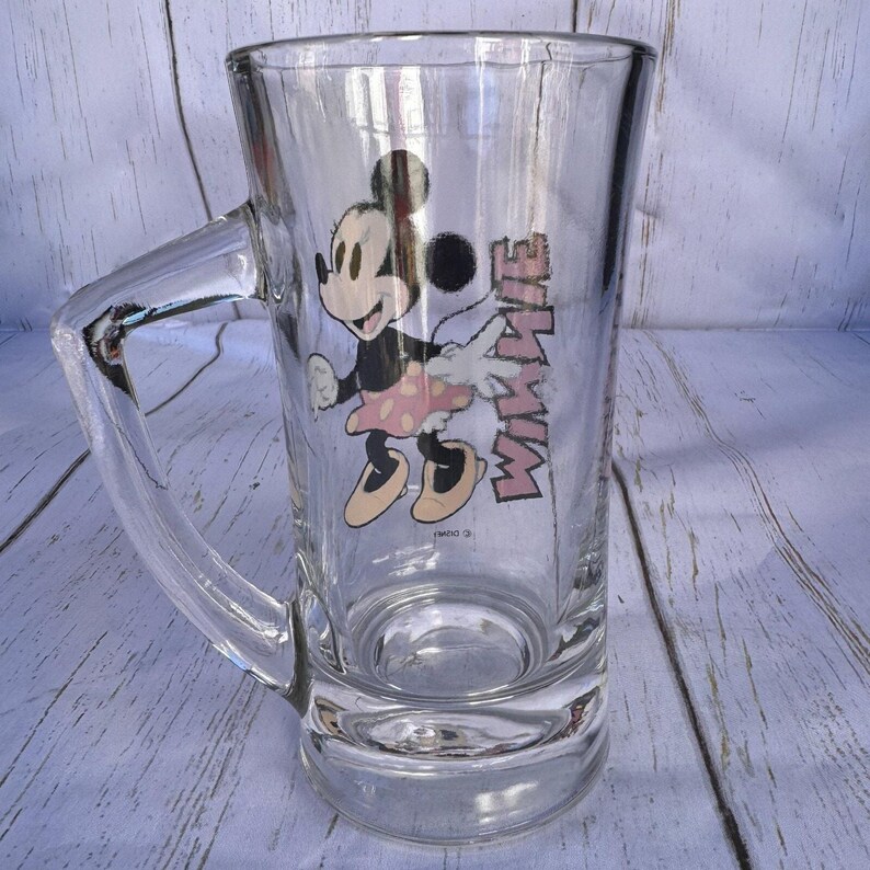 Jarra de cerveza de cristal vintage de Minnie Mouse de Disney: vaso alto con el personaje imagen 4