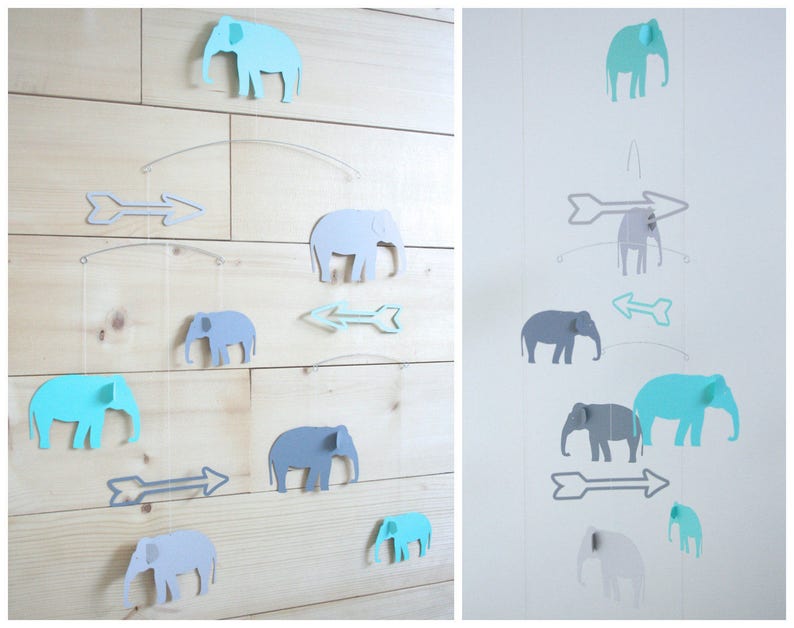 Elephant Arrow Mobile Turquoise Blue Mint Grey Gray Baby Etsy