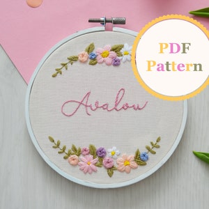 Floral Embroidery Hoop • Name Floral Pattern • Embroidery designs • Floral Name Embroidery • Floral Embroidery • Name designs  • Name Wreath