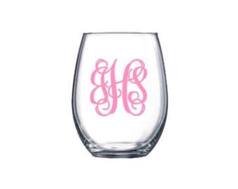 personalized monogrammed stemless wine