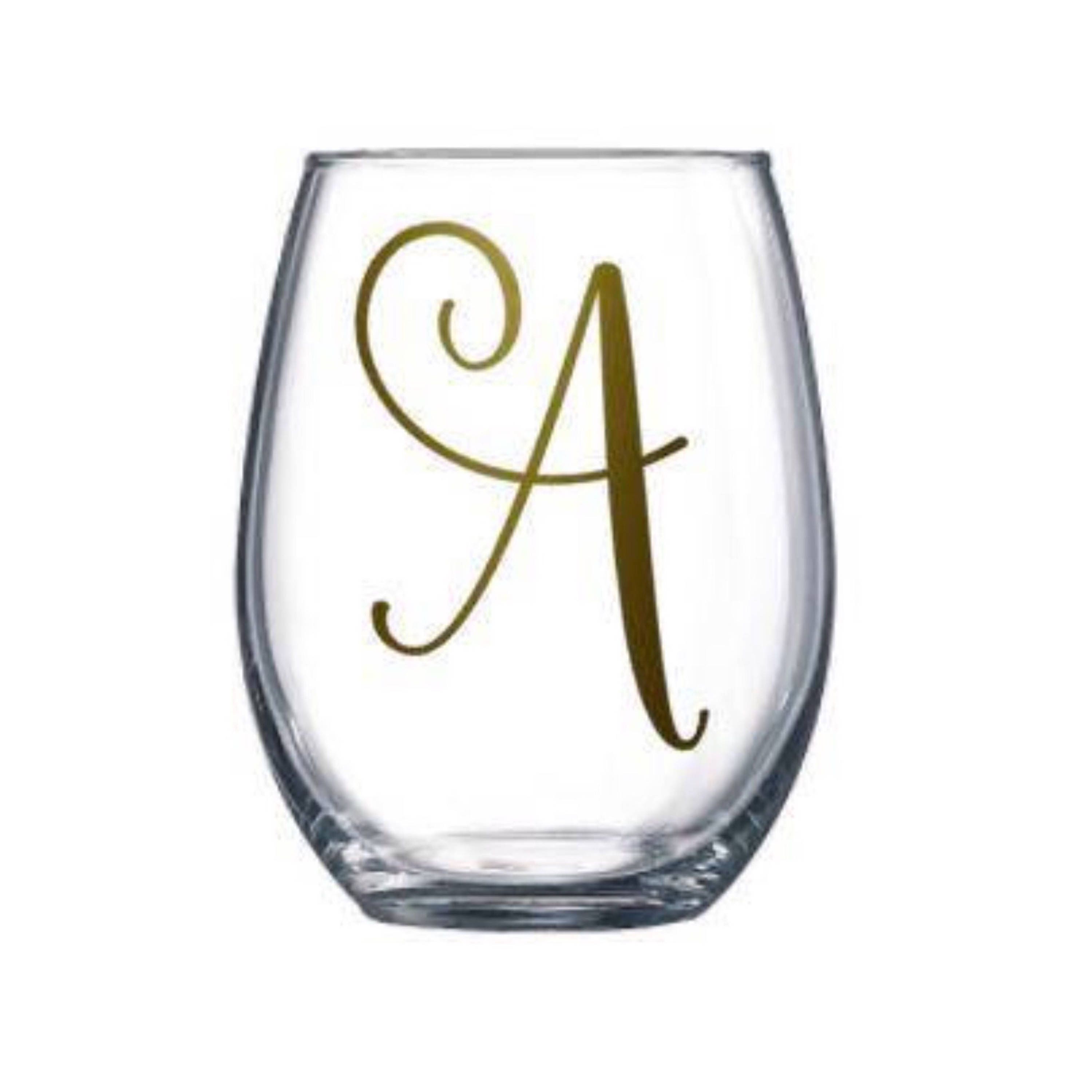 Single Letter Monogrammed Stemless Wine Glass. Monogram