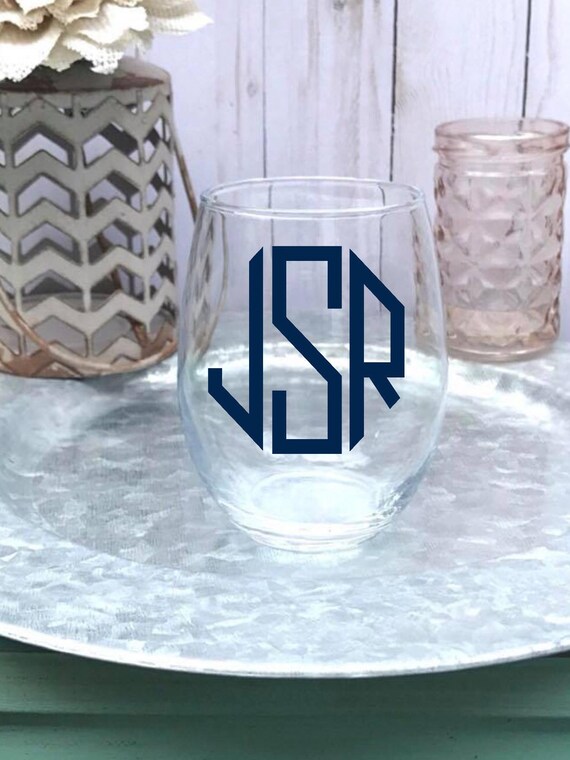 monogram stemless wine glasses