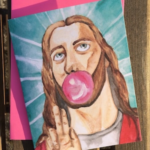 Tarjeta de Jesús con la letra de la canción navideña Joy to the World (Alegría navideña para el mundo) mal escuchada - Mondegreen de Evergreen Flamingo