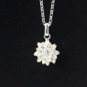 Sterling Silver Chrysanthemum Pendant, Flower Necklace, November Birthday Flower Pendant