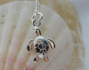 Sterling Silver Turtle Necklace, Sea Turtle Pendant, Beach Holiday Necklace, Coastal Pendant, Sea Creature Necklace, Beach Jewellery