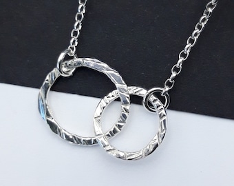 Sterling Silver Interlocking Circle Pendant, Double Ring Necklace, Mother of Two Gift, Bridal Gift