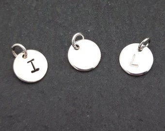 Pack of 5 Sterling Silver Initial Discs, Multiple Pack of Stamped Initial Discs, Letter Charms, Personalised Jewellery, Round Silver Tag