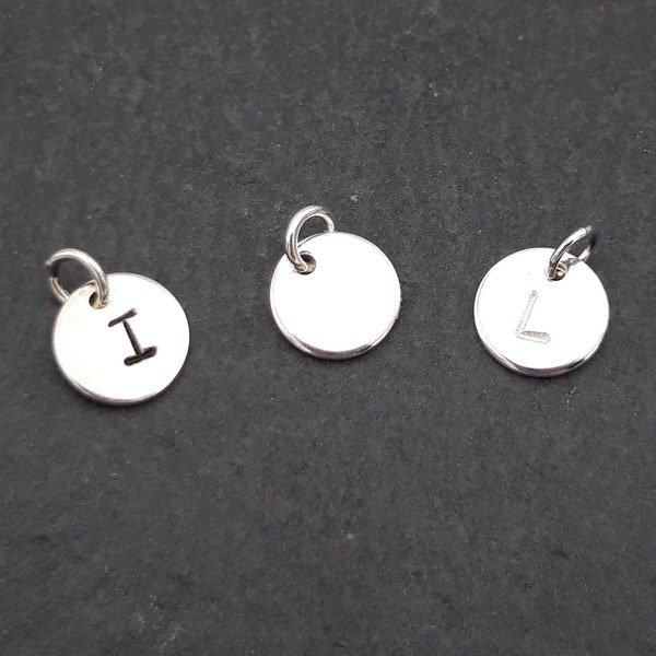 Pack of 5 Sterling Silver Initial Discs, Multiple Pack of Stamped Initial Discs, Letter Charms, Personalised Jewellery, Round Silver Tag