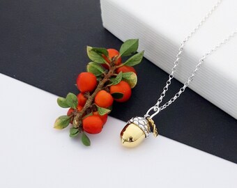 Sterling Silver and Gold Plated Acorn Pendant, Autumn Pendant, Fall Pendant