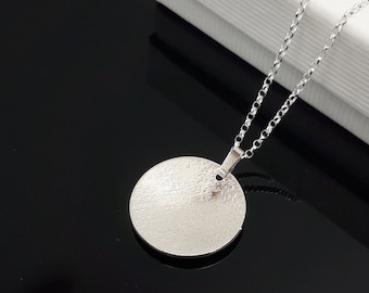 Sterling Silver Textured Disc Necklace, Hammer Textured Disc Pendant, Patterned Circle Necklace, Round Pendant