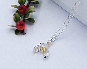 Sterling Silver and Gold Plated Snowdrop Pendant, Flower Necklace, January Birthday Flower Pendant