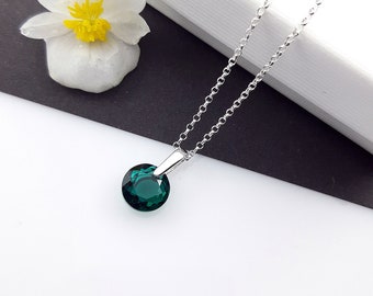 Emerald Colour Crystal Pendant Necklace with Sterling Silver Bail, Emerald Green Crystal Pendant, May Birthday