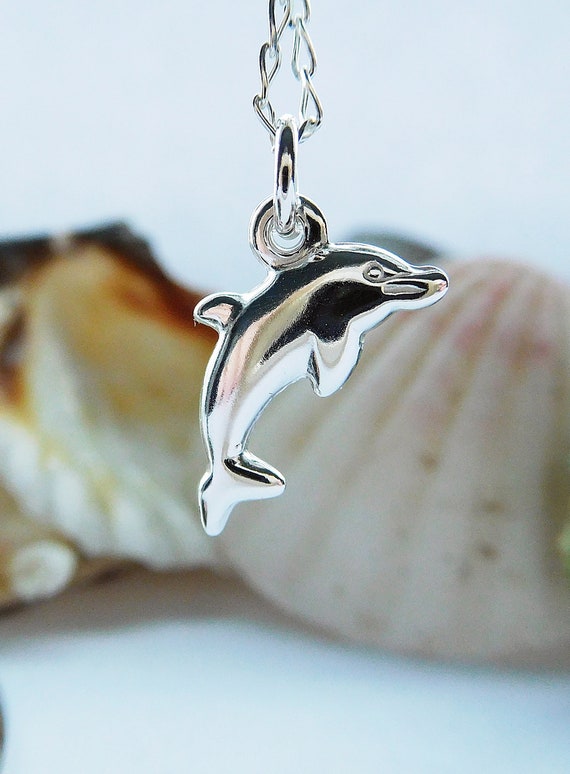 Single Dolphin Polished Sterling Silver Necklace - Your Choice Chain Included Single Dolphin Polished Sterling Silver Necklace - Your Choice Chain Included
