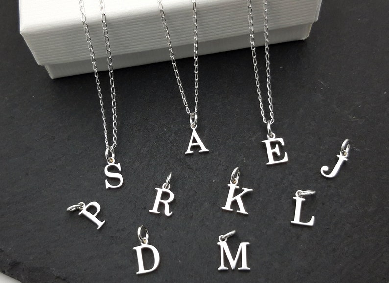 Sterling Silver Initial Pendant Necklace Alphabet Necklace Etsy