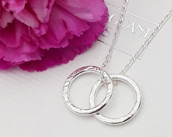 Sterling Silver Two Ring Pendant, Sterling Silver Chain, Two Ring Necklace