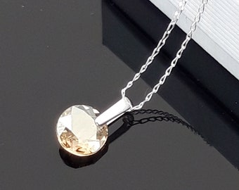 Gold Colour Crystal Pendant Necklace with Sterling Silver Bail, Golden Crystal Pendant Necklace