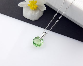 Peridot Light Green Crystal Pendant Necklace with Sterling Silver Bail, Lime Green Crystal Pendant Necklace, August Birthday Pendant