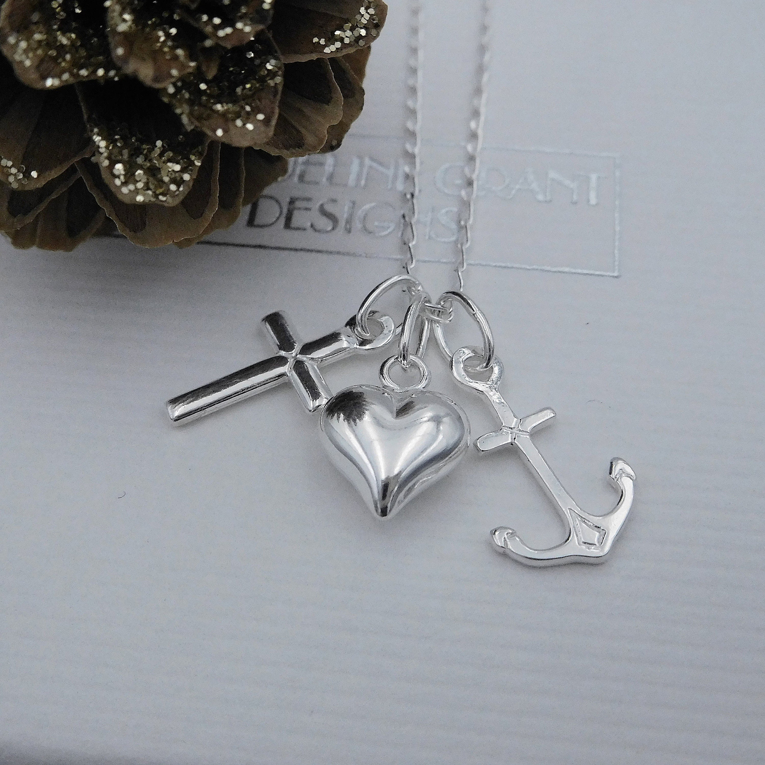 ANCHOR NECKLACE HEART STERLING SILVER CZ FAITH CROSS ANCHOR NECKLACE HEART STERLING SILVER CZ FAITH CROSS