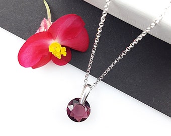 Amethyst Colour Crystal Pendant Necklace with Sterling Silver Bail, Purple Crystal Pendant Necklace