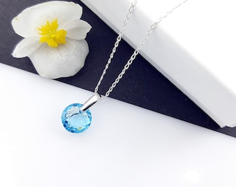 Aquamarine Light Blue Crystal Pendant Necklace with Sterling Silver Bail, Pendant for Bride, March Birthstone Pendant