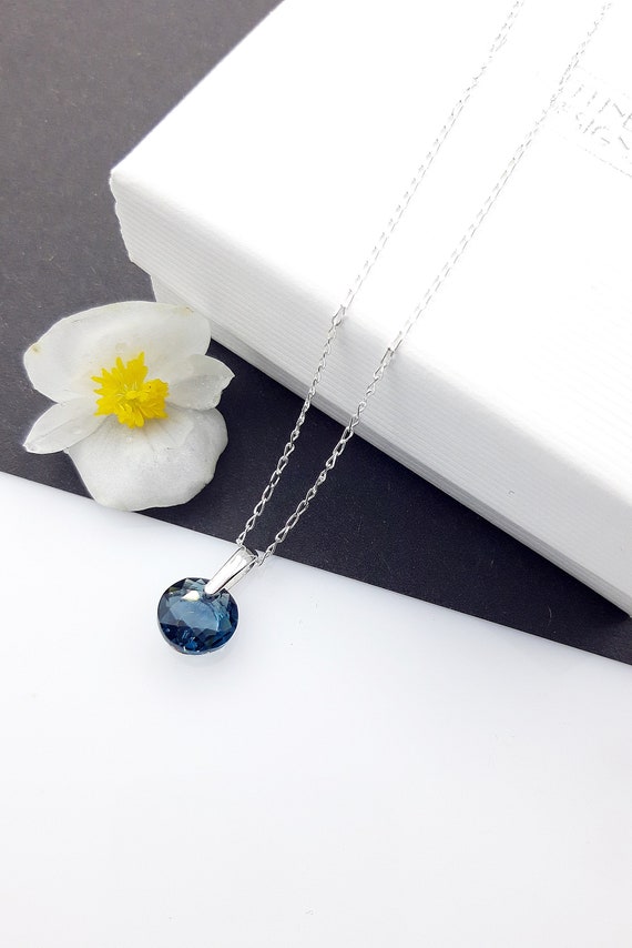 Flower Necklace with Swarovski(R) Crystals Set in Sterling Silver Montana Dark Blue Flower Necklace with Swarovski(R) Crystals Set in Sterling Silver Montana Dark Blue