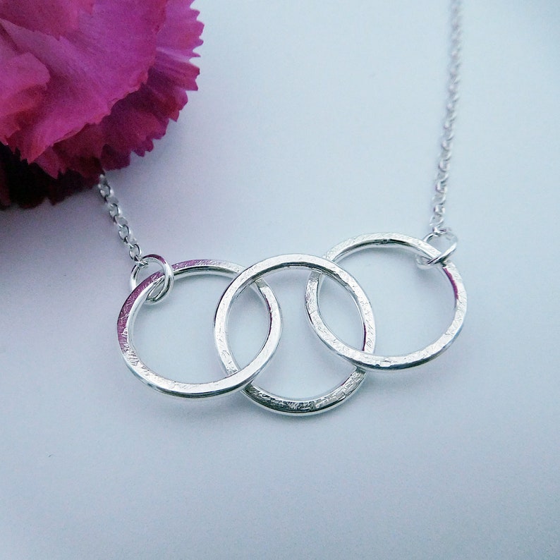 Sterling Silver Three Ring Necklace Three Siblings Necklace Etsy