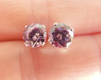 Light Amethyst CZ and Sterling Silver Stud Earrings, Lavender Colour CZ (Cubic Zirconia) Sterling Silver Stud Earrings