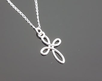 Sterling Silver Cross Necklace, Infinite Cross Necklace, Eternal Cross Pendant, Infinity Cross Pendant, Baptism Gift, Confirmation Gift