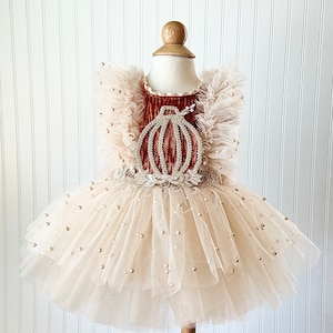 Pumpkin Dress, Fall Dress, Thanksgiving Dress, Tutu Dress, Pearl Dress, Deep Orange Dress
