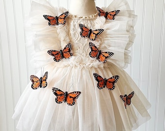 Ready to Ship, Boho Butterfly Dress, Monarch Butterfly Dress, 12-18 Months Dress, Beige Dress