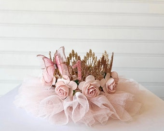 Light Blush and Gold Butterfly Crown