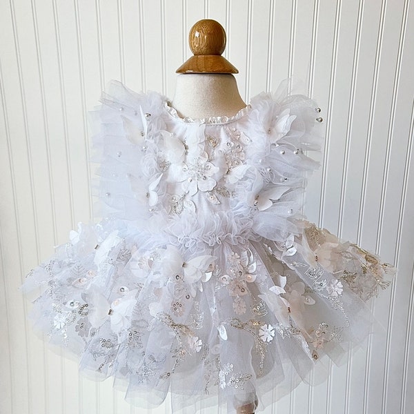 White Butterfly Floral Dress, White Dress, Baby Dress, First Birthday Dress, Flower Dress, Garden Dress, Butterfly Dress, Butterfly Birthday