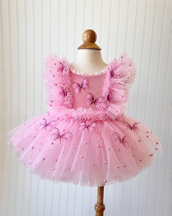 Pink Butterfly Dress & Wings: Tulle Flower Girl Outfit