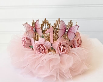 Pink and Gold Butterfly Crown