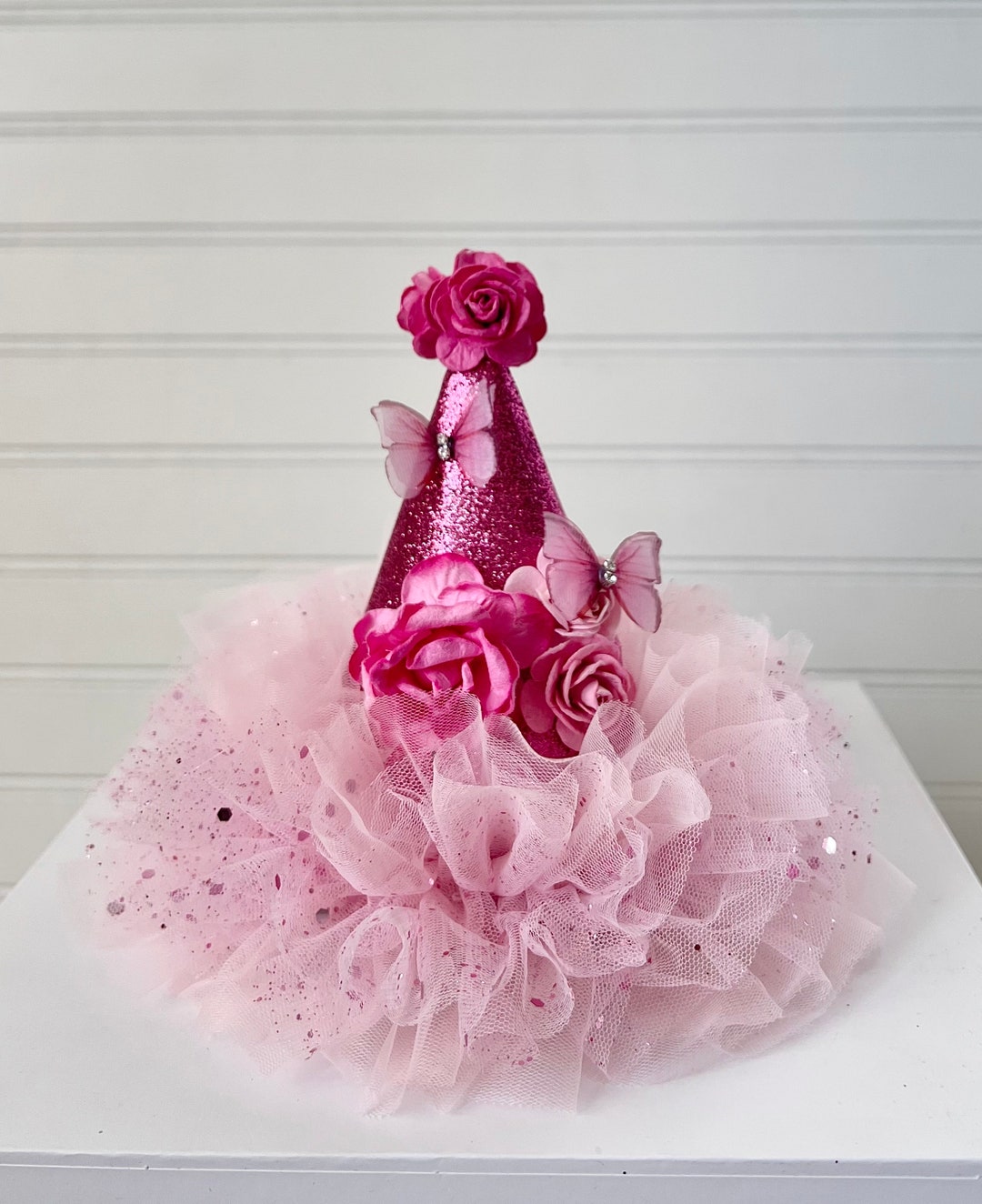 Pink Butterfly Party Hat Glitter Party Hat Flower Party Hat Etsy