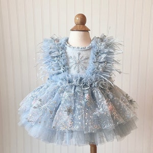 Winter Wonderland Dress, Snowflake Dress,First Birthday Dress, Blue Dress, Snow Dress, Feather Dress