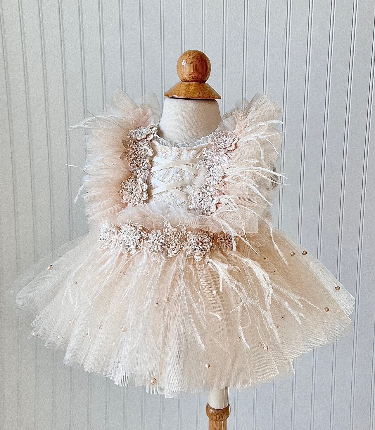 Baby Gown Feather Baby Girl Clothes Feather Dress, Birthday Dress