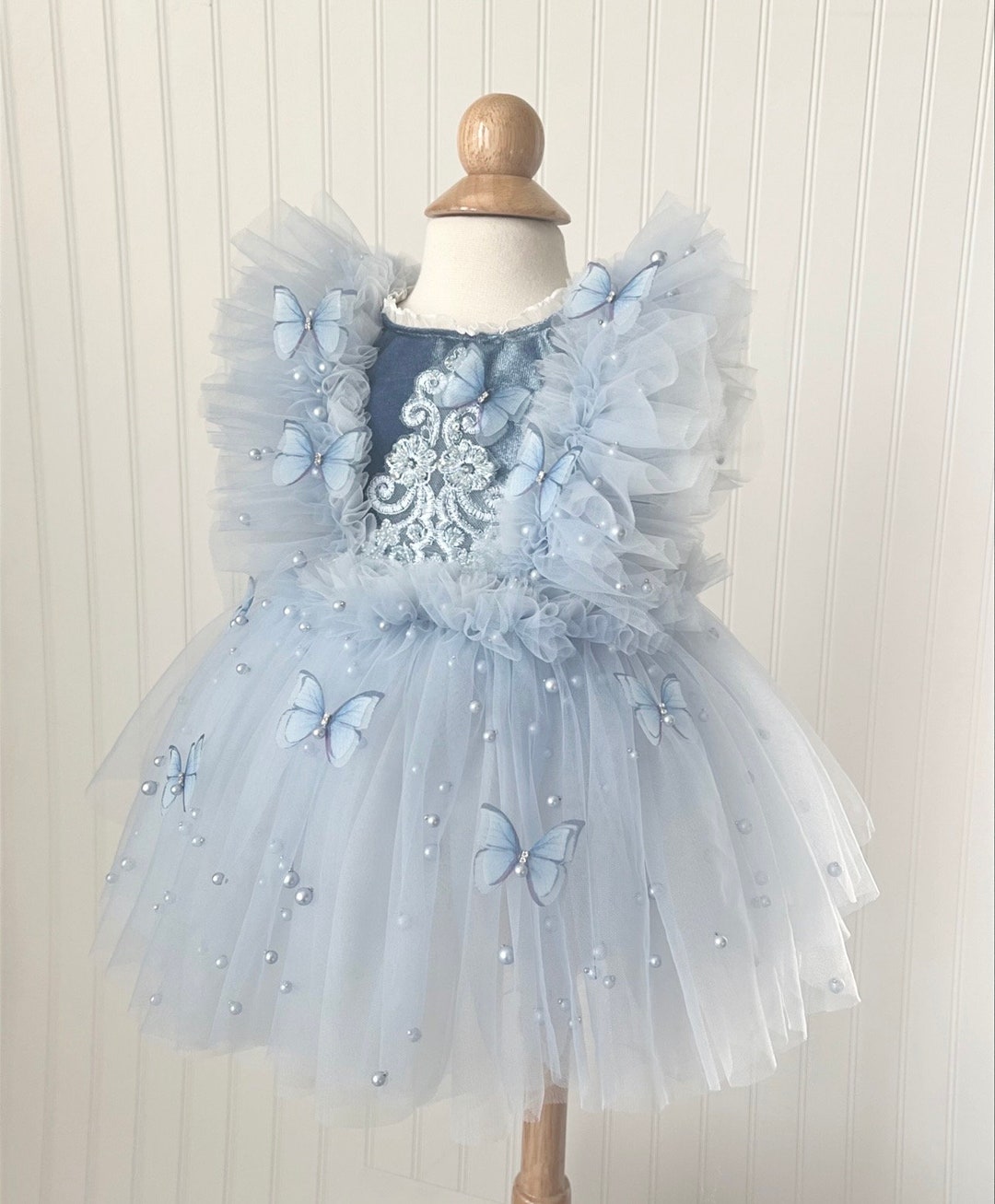 Blue Butterfly Dress, Light Blue Dress, Baby Dress, First Birthday