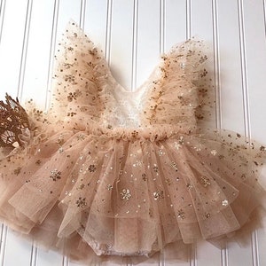 Sparkle Romper and Matching Crown, Gold Crown, Birthday Dress, Baby Girl Tutu, Gold Dress, Photo Props
