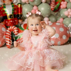 Robe De Noël Pour Fille à Manches Longues - Imprimé Flocons De Neige En Tulle - Magnifique Pour Les Fêtes