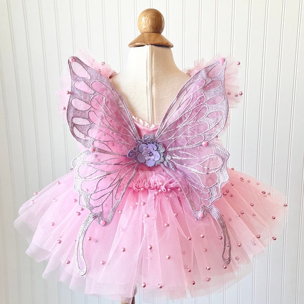 Pink and Lavender Butterfly Dress and Wings, Pink Dress, Lavender Butterfly Dress, First Birthday Dress, Flower Dress, Garden Dress