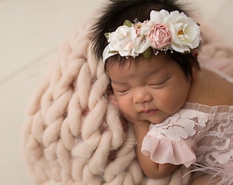 Ivory and Blush Flower Tieback