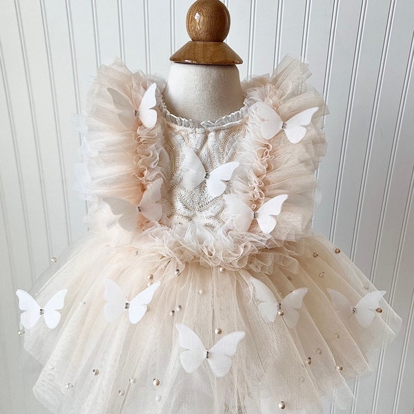 Robe papillon, Robe d'anniversaire, Tutu pour bébé fille, Robe ivoire, Robe tutu, Robe papillon Becca, Bloomers